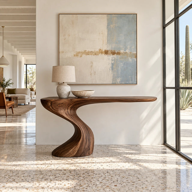 Live Edge Console Table in Natural Solid Wood with Sculptural Pedestal Base - Arboriswood