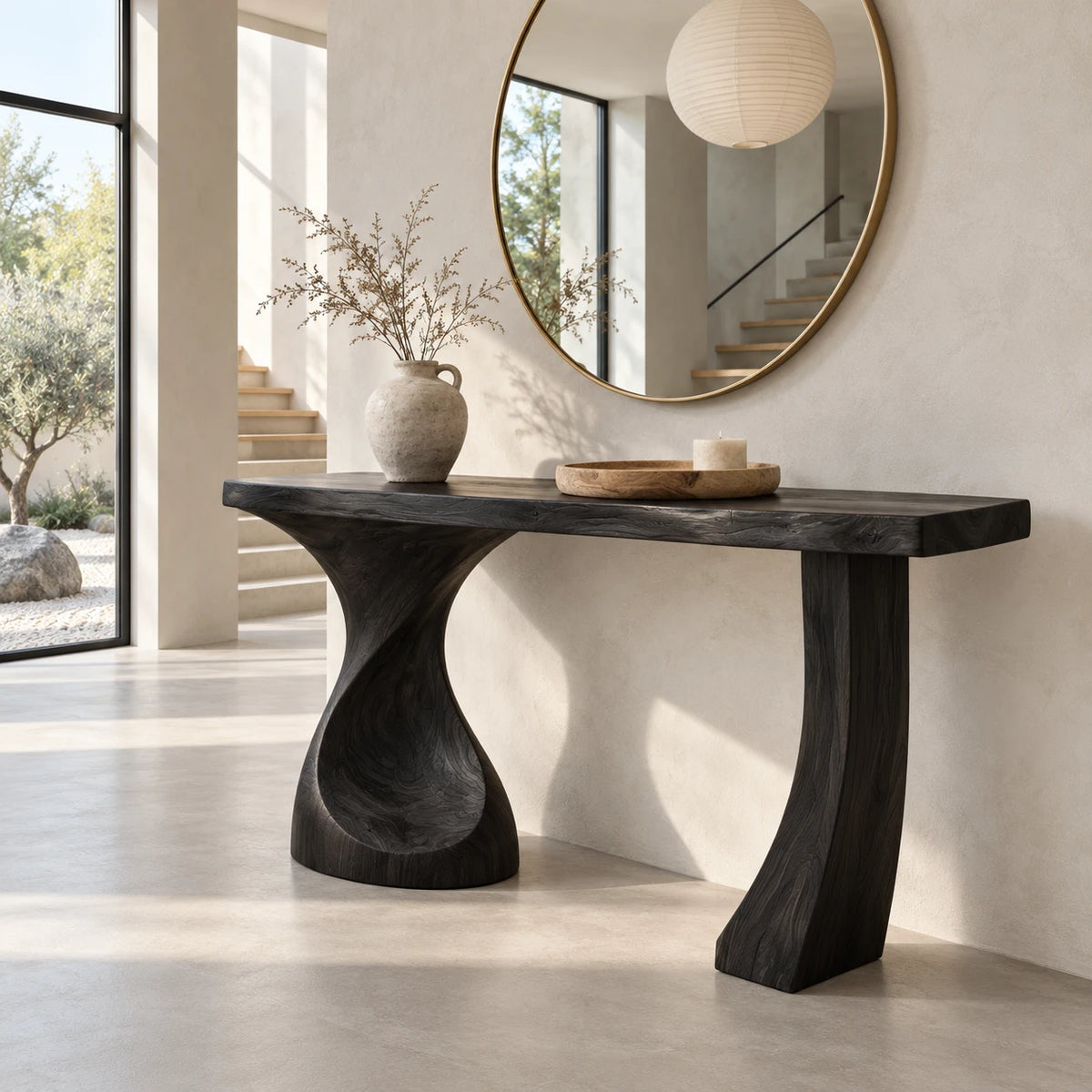 Live Edge Console Table in Natural Solid Wood with Sculptural Twisted Base - Arboriswood - 10