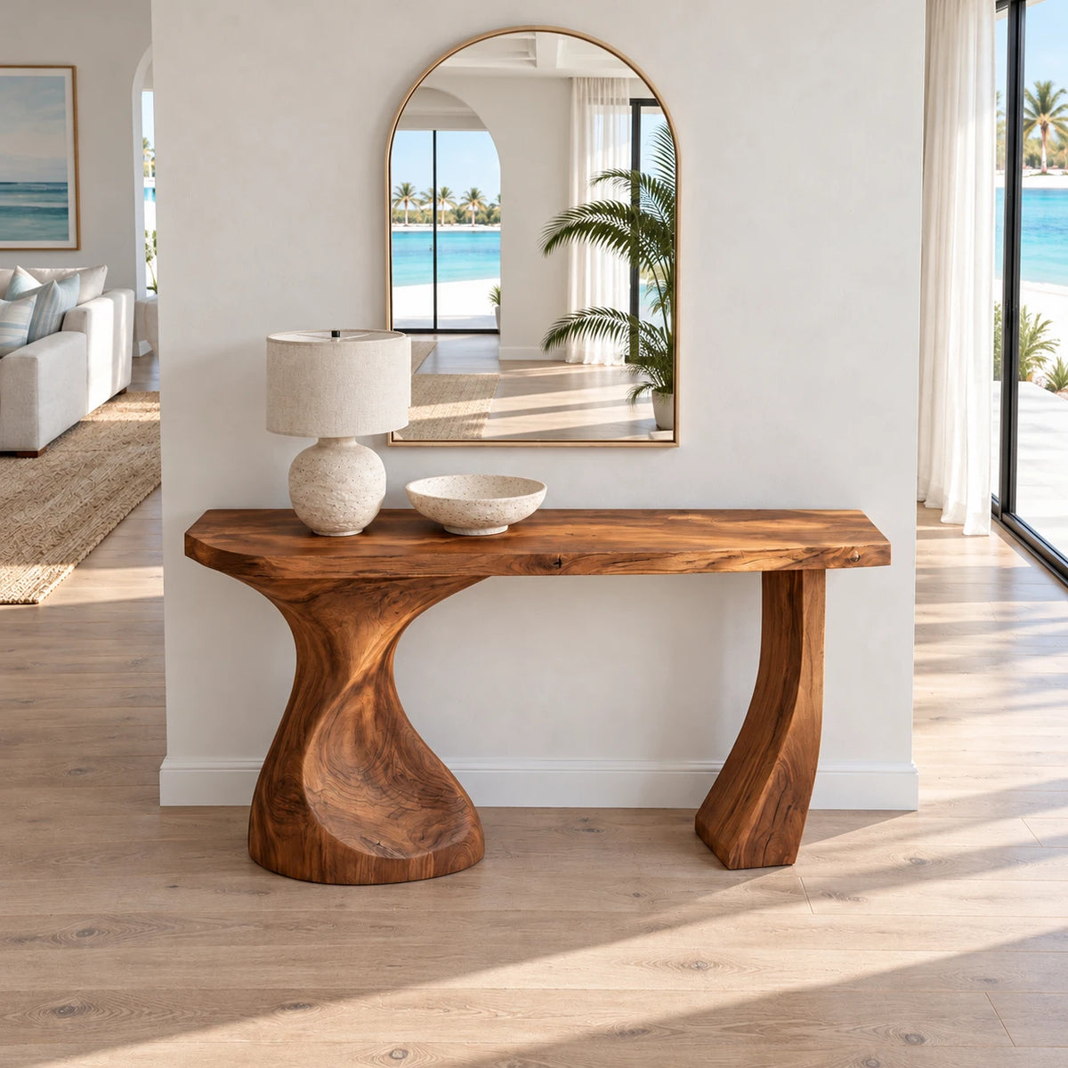 Live Edge Console Table in Natural Solid Wood with Sculptural Twisted Base - Arboriswood - 5