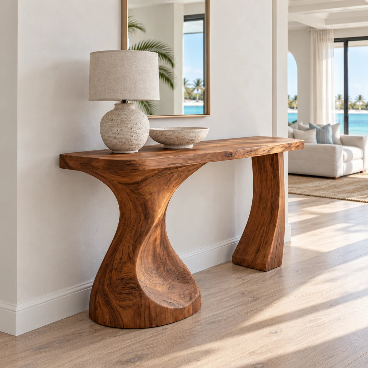 Live Edge Console Table in Natural Solid Wood with Sculptural Twisted Base - Arboriswood - 6