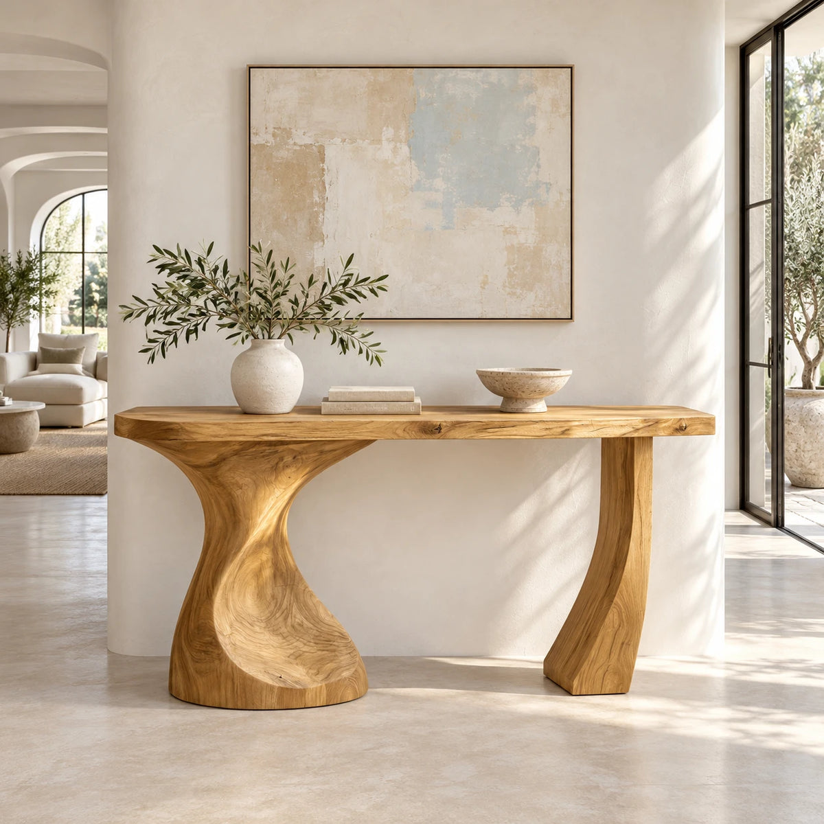 Live Edge Console Table in Natural Solid Wood with Sculptural Twisted Base - Arboriswood - 9