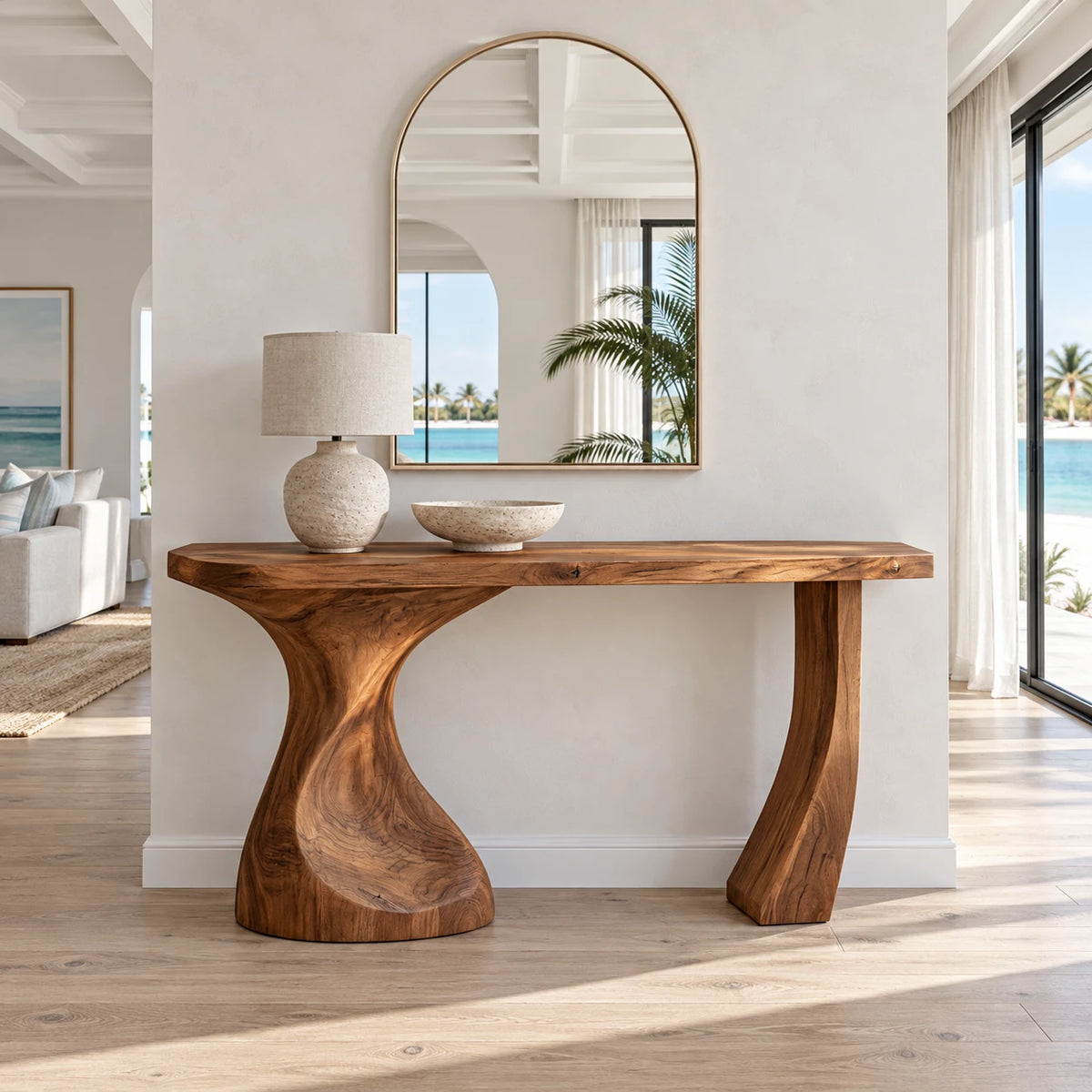 Live Edge Console Table in Natural Solid Wood with Sculptural Twisted Base - Arboriswood