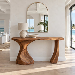 Live Edge Console Table in Natural Solid Wood with Sculptural Twisted Base - Arboriswood