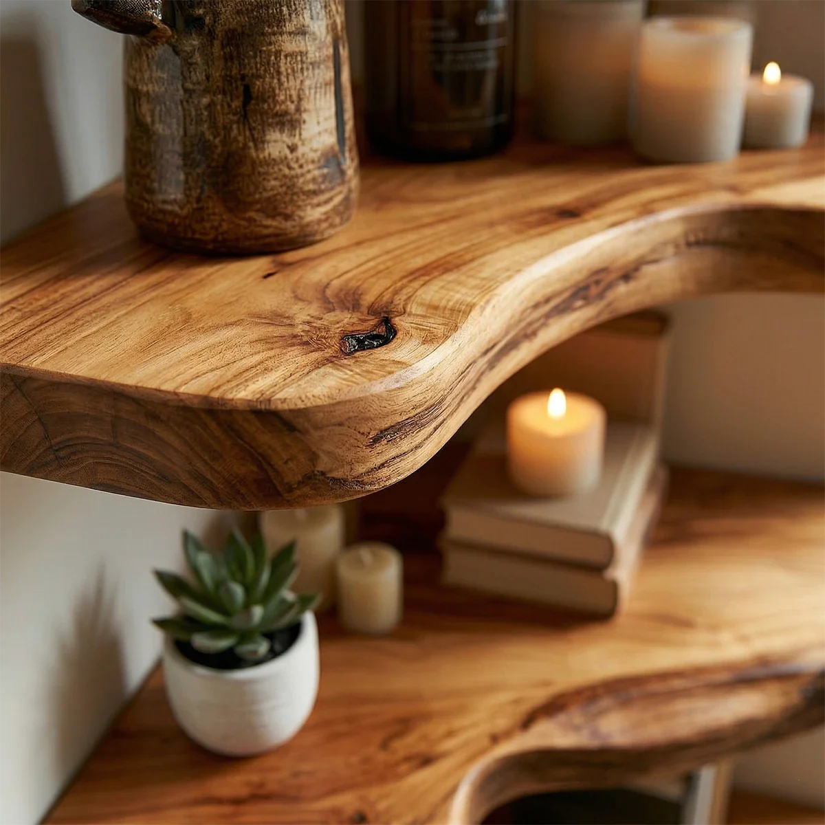 Live Edge Corner Floating Shelves Natural Solid Wood Rustic Wall Shelf - ArborisWood - 3