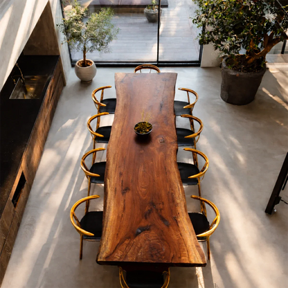 Minimalist dining table with natural wood grain detail, stylish and warm contemporary living space