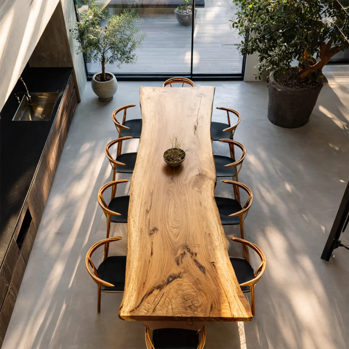 High-end dining table with live edge design, perfect centerpiece for modern luxury dining room