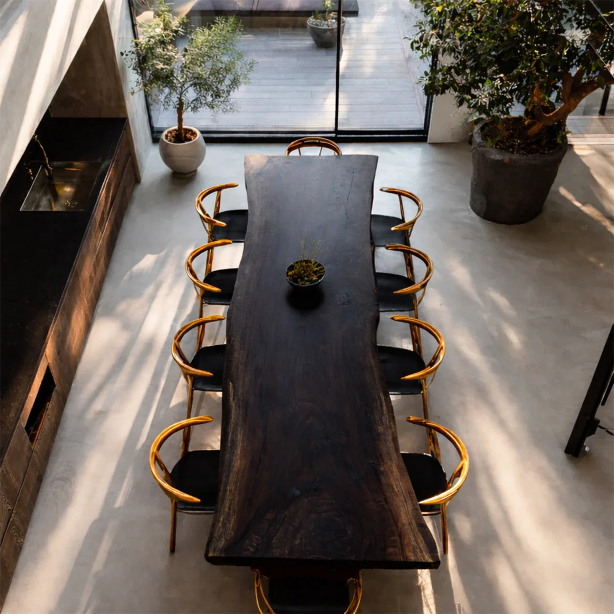 Premium wooden dining table with unique grain patterns, designed for refined modern interiors