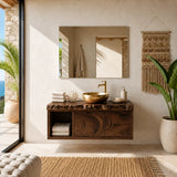 Live Edge Floating Bathroom Vanity Featuring Three Drawers and Open Shelves - Arboriswood - 12