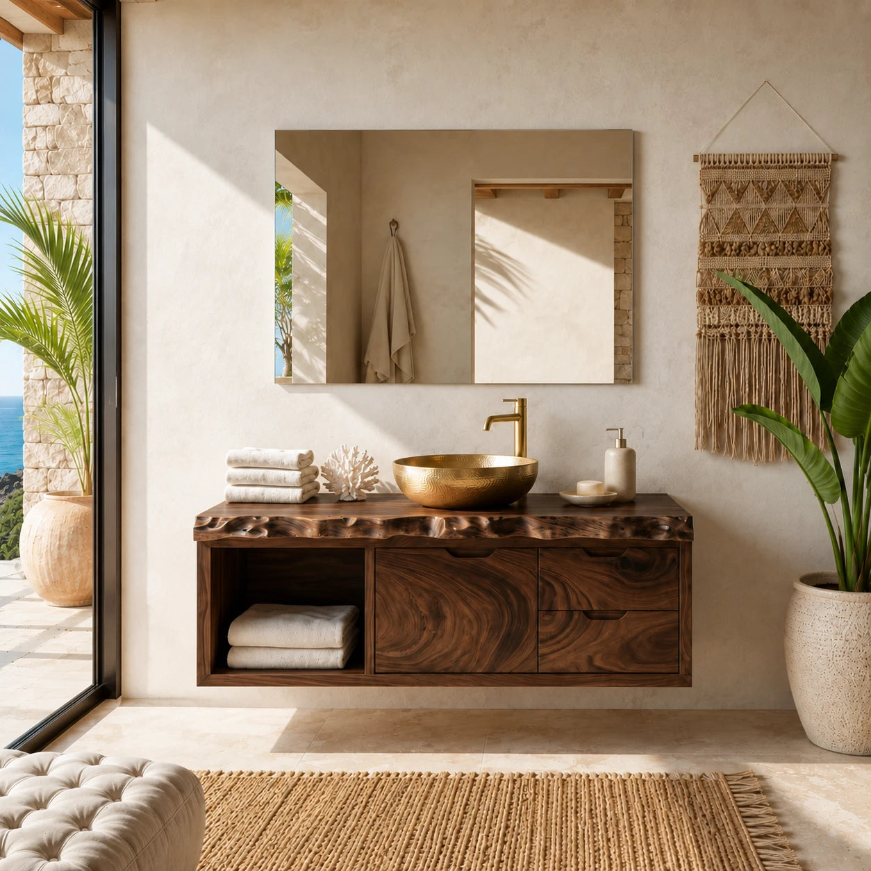 Live Edge Floating Bathroom Vanity Featuring Three Drawers and Open Shelves - ArborisWood - 13