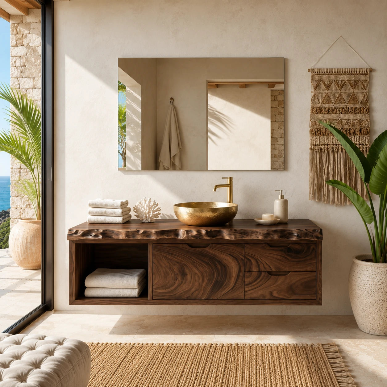 Live Edge Floating Bathroom Vanity Featuring Three Drawers and Open Shelves - ArborisWood - 3