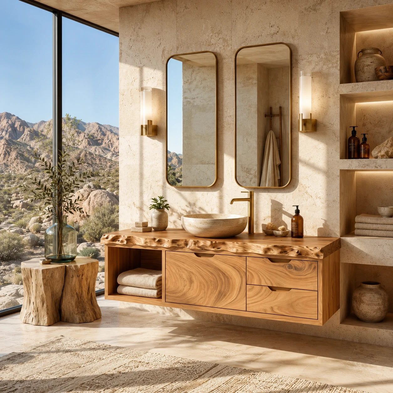 Live Edge Floating Bathroom Vanity Featuring Three Drawers and Open Shelves - ArborisWood - 8