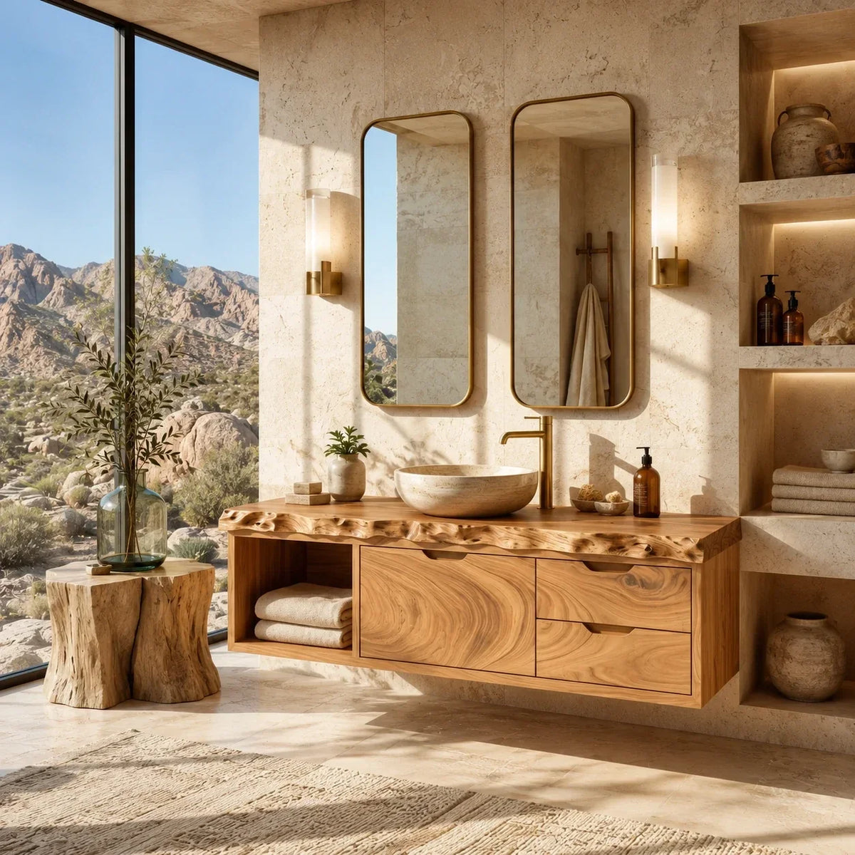 Live Edge Floating Bathroom Vanity Featuring Three Drawers and Open Shelves - Arboriswood - 8