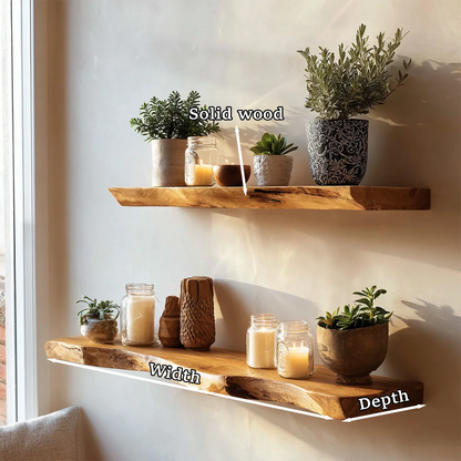 Natural Solid Wood Floating Shelf Live Edge Oak Tone Wall