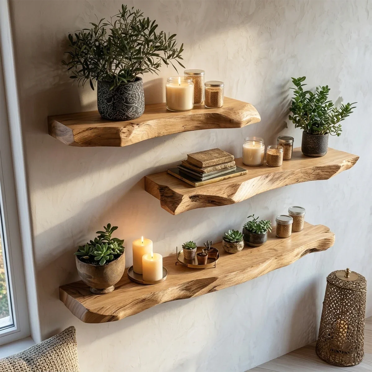 Live Edge Floating Shelves Solid Wood Wall Mounted Display Storage - ArborisWood - 4