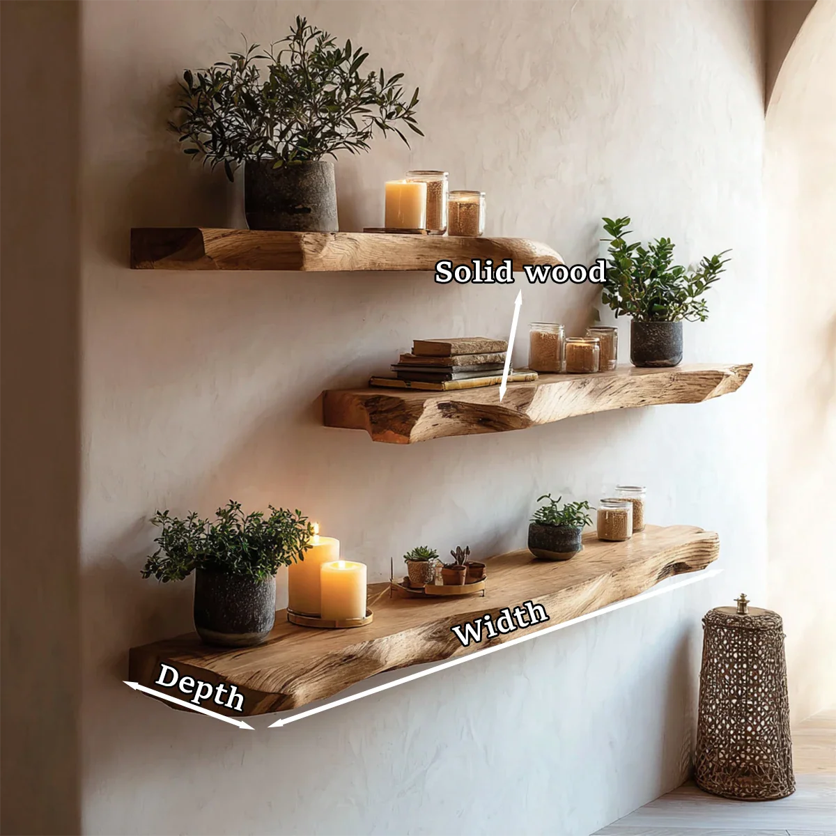 Live Edge Floating Shelves Solid Wood Wall Mounted Display Storage - ArborisWood - 8