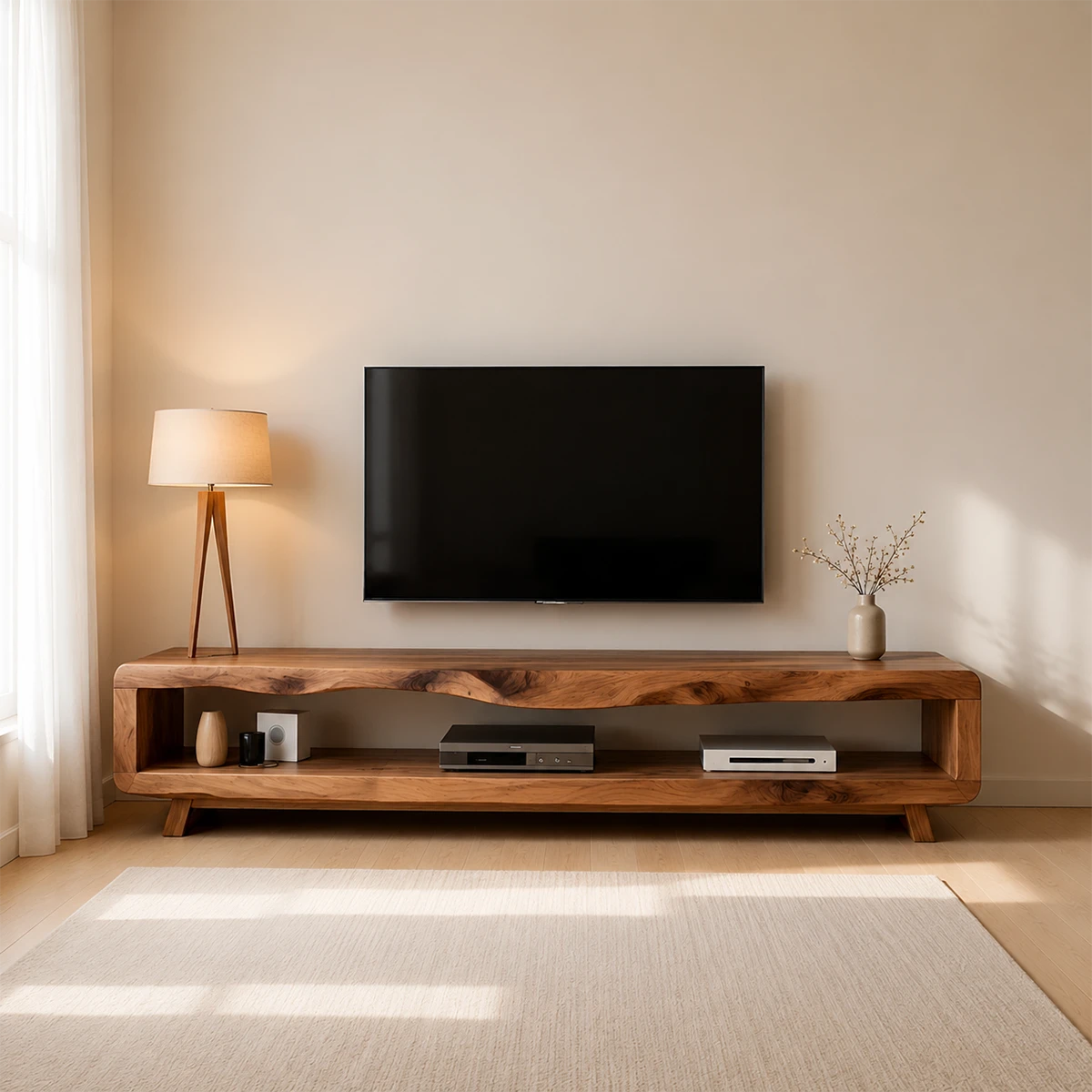 Live Edge Low Profile TV Stand Solid Wood Media Console - ArborisWood - 2