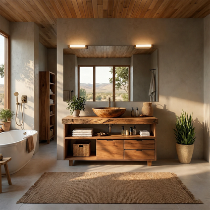Live Edge Natural Solid Wood Bathroom Vanity With Vessel Sink And Storage - ArborisWood - 15