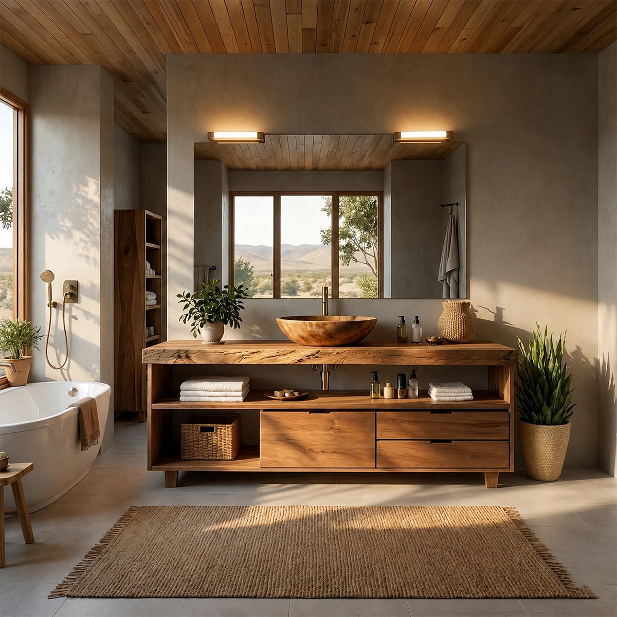 Live Edge Natural Solid Wood Bathroom Vanity With Vessel Sink And Storage - ArborisWood - 16
