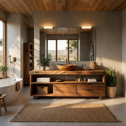 Live Edge Natural Solid Wood Bathroom Vanity With Vessel Sink And Storage - ArborisWood - 16