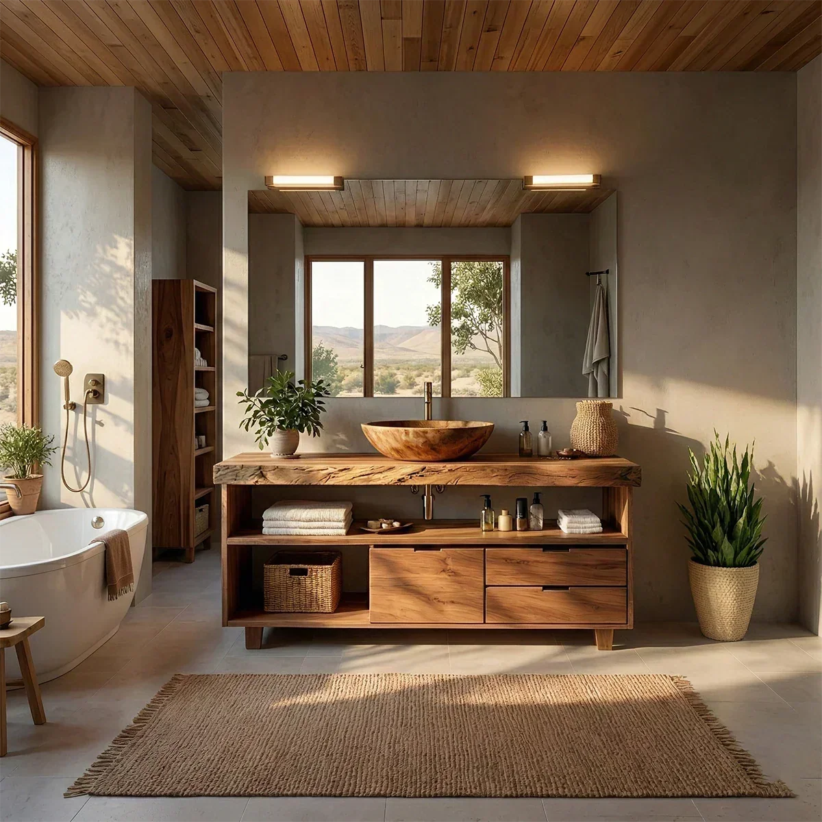 Live Edge Natural Solid Wood Bathroom Vanity With Vessel Sink And Storage - Arboriswood - 2