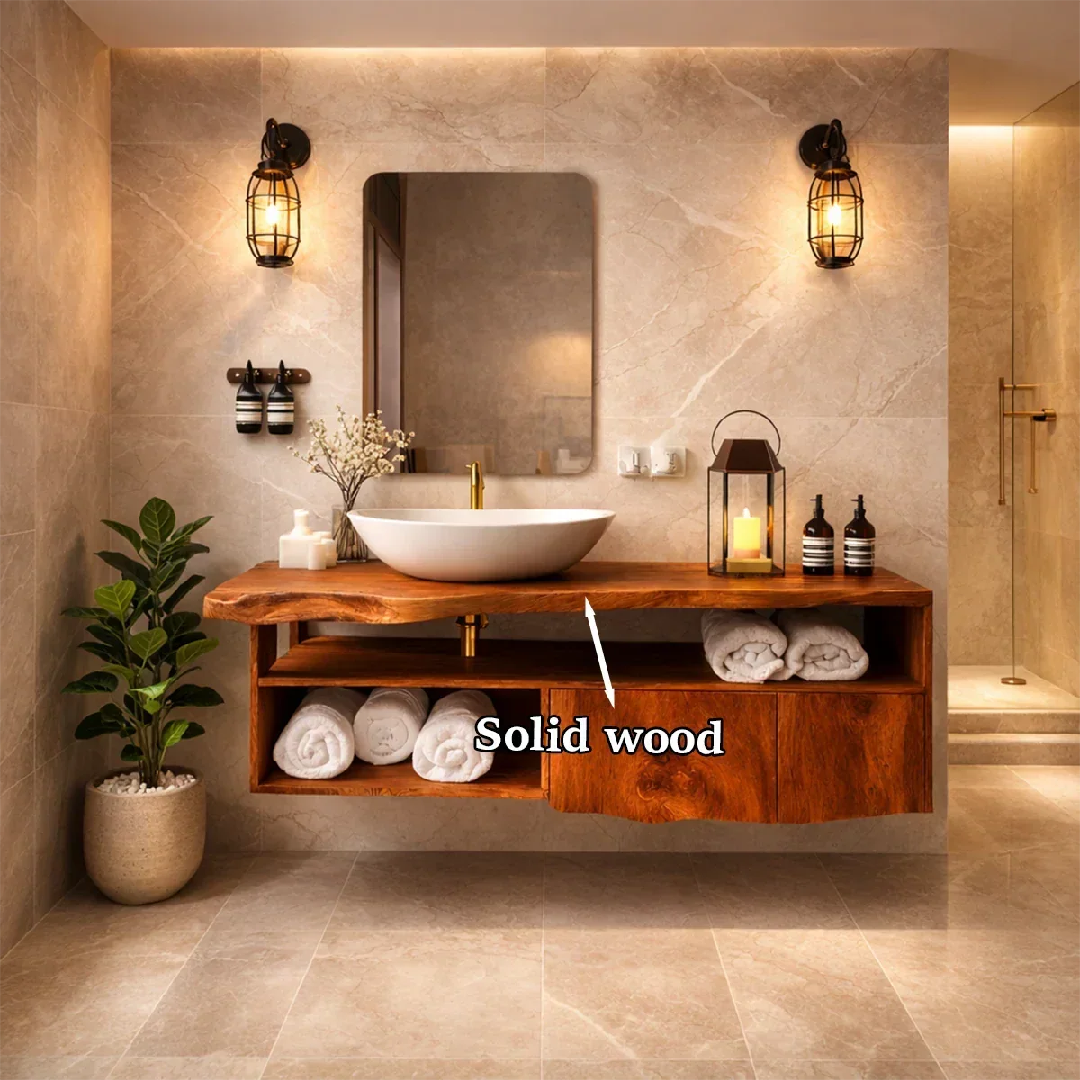 Live Edge Natural Solid Wood Floating Bathroom Vanity With Open Shelf Storage - Arboriswood - 11