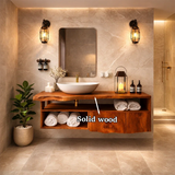 Live Edge Natural Solid Wood Floating Bathroom Vanity With Open Shelf Storage - Arboriswood - 11