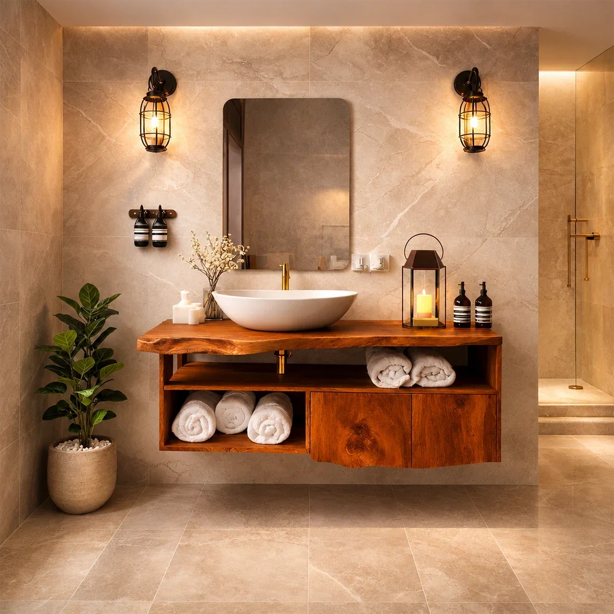 Live Edge Natural Solid Wood Floating Bathroom Vanity With Open Shelf Storage - Arboriswood - 14