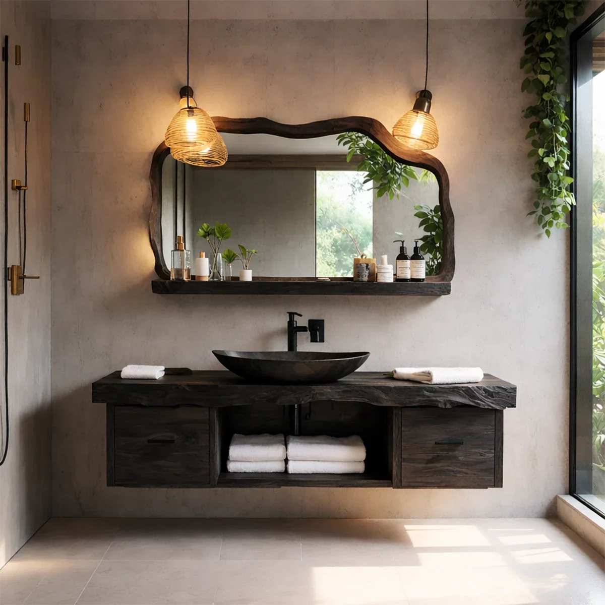 Live Edge Natural Solid Wood Floating Vanity With Wood Vessel Sink - ArborisWood - 10