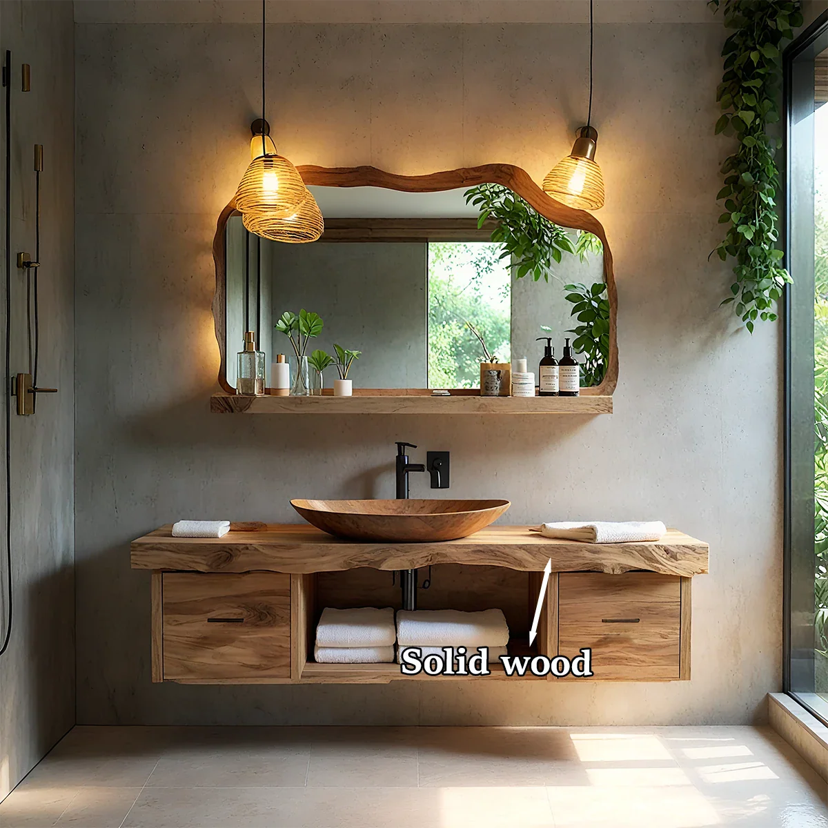 Live Edge Natural Solid Wood Floating Vanity With Wood Vessel Sink - ArborisWood - 11
