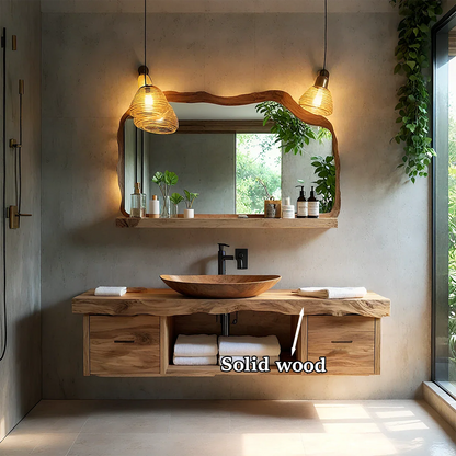 Live Edge Natural Solid Wood Floating Vanity With Wood Vessel Sink - ArborisWood - 11