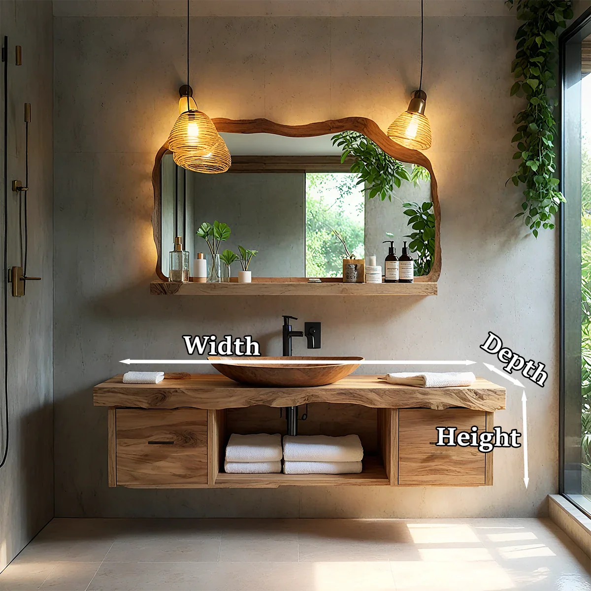 Live Edge Natural Solid Wood Floating Vanity With Wood Vessel Sink - ArborisWood - 12
