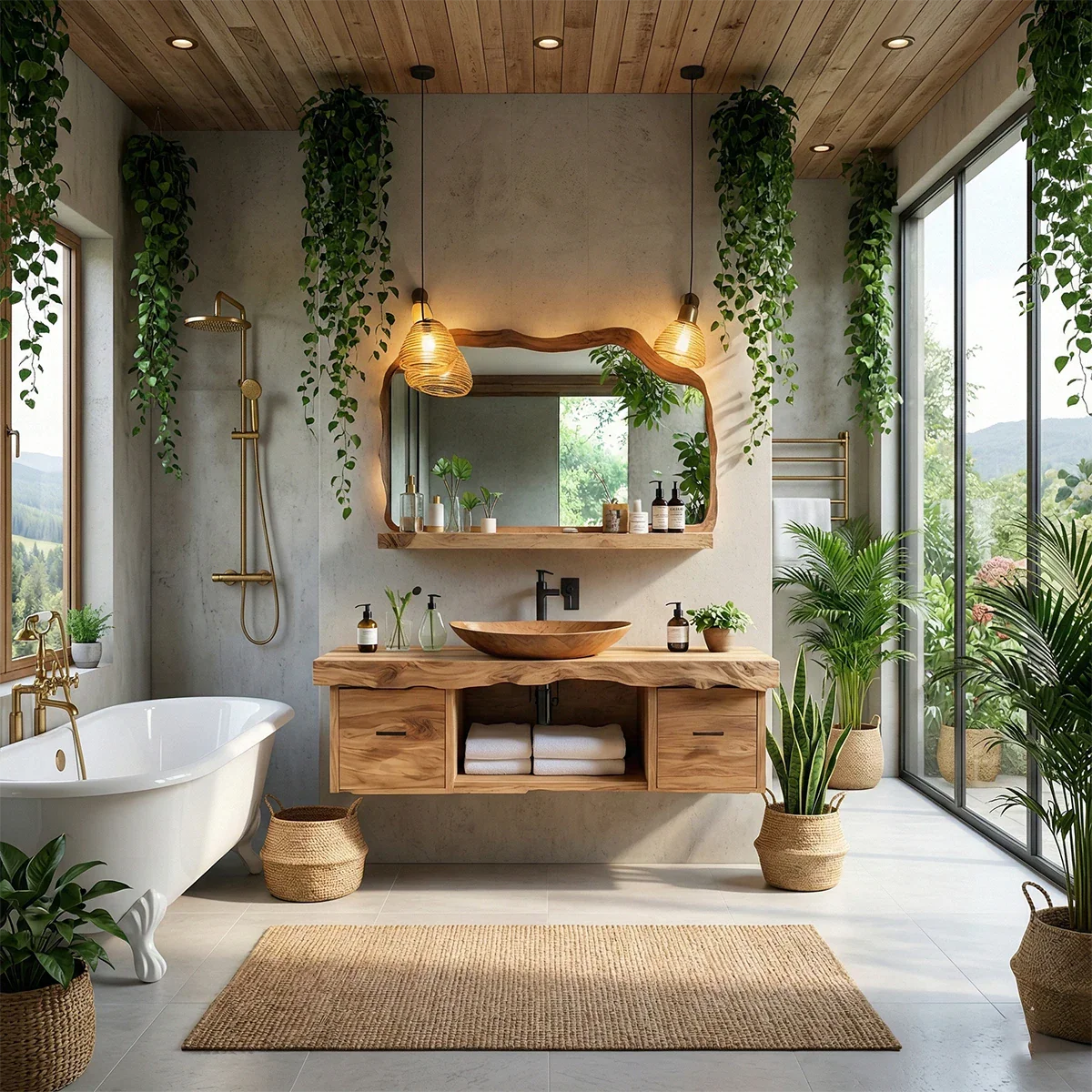 Live Edge Natural Solid Wood Floating Vanity With Wood Vessel Sink - ArborisWood - 2