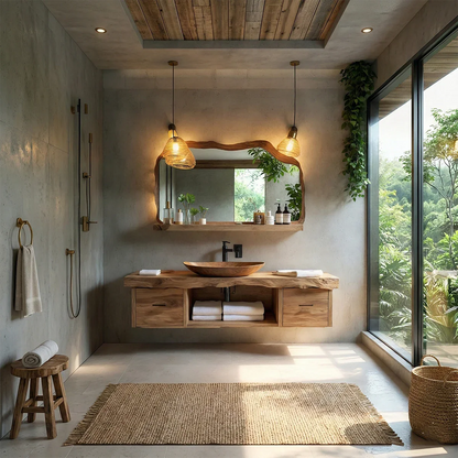 Live Edge Natural Solid Wood Floating Vanity With Wood Vessel Sink - ArborisWood - 3