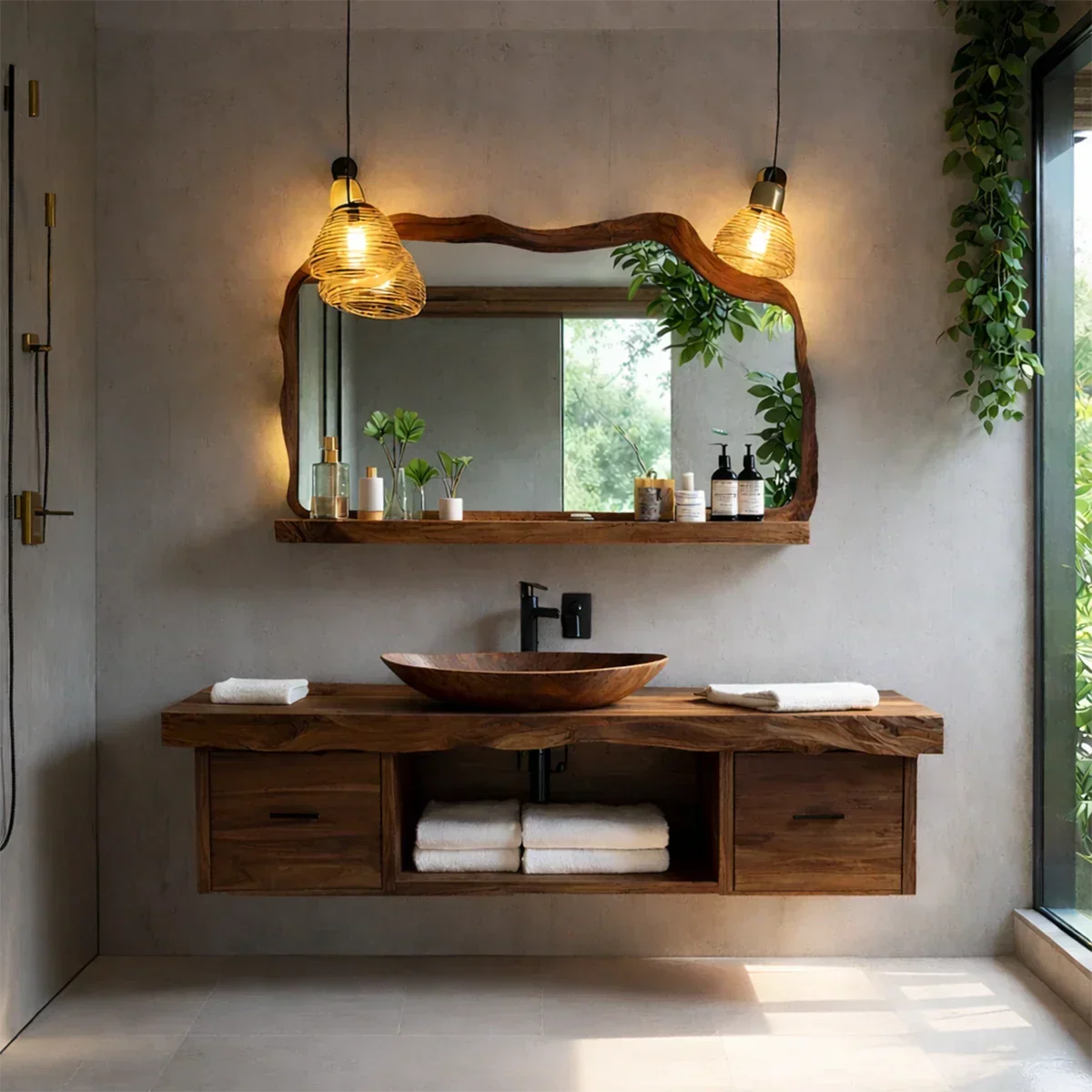 Live Edge Natural Solid Wood Floating Vanity With Wood Vessel Sink - Arboriswood - 9