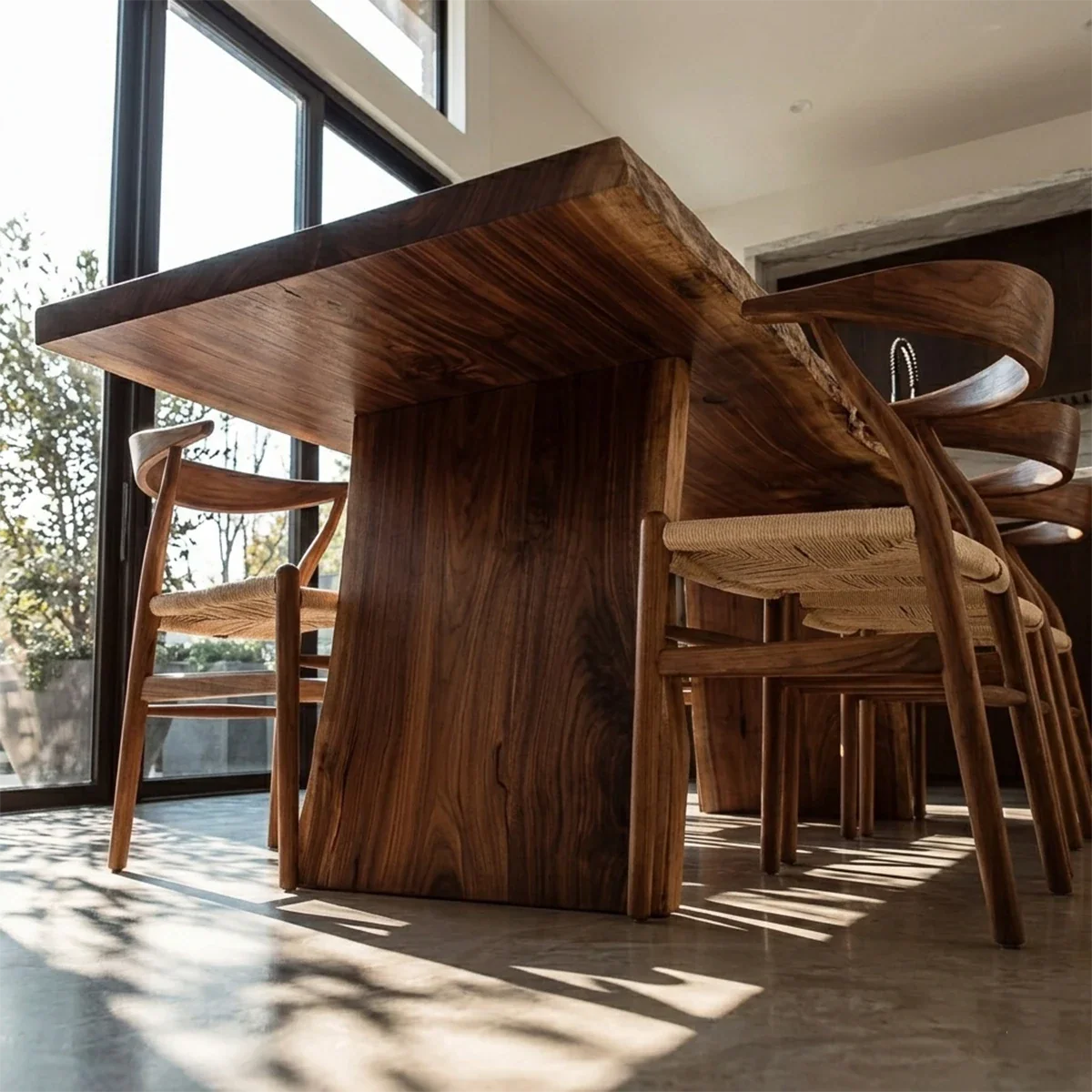 Luxury dining table with thick wood top, ideal for stylish modern kitchen dining setup