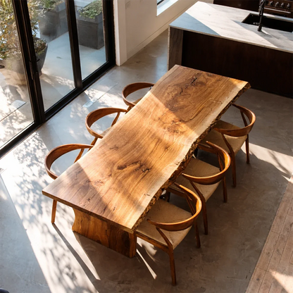 High-end dining table with live edge design, perfect centerpiece for modern residential interiors