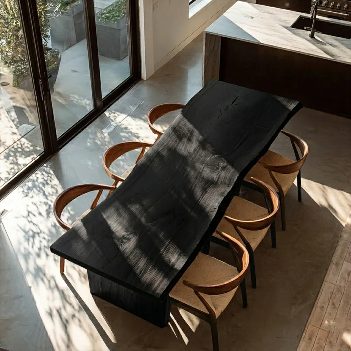 Premium wooden dining table with unique grain patterns, designed for elegant kitchen dining areas