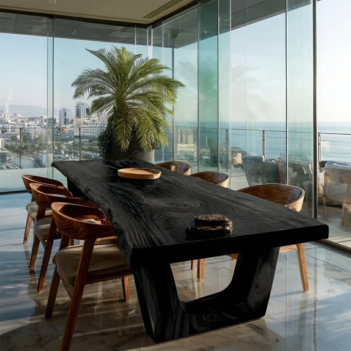 Premium dining table with unique wood patterns, designed for elegant modern residential interiors