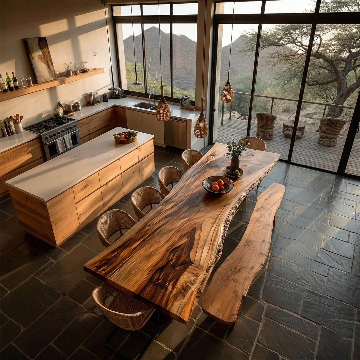 Luxury dining table with thick wood top, ideal for rustic modern kitchen and dining area