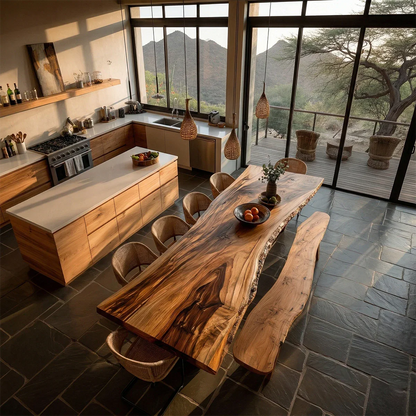 Luxury dining table with thick wood top, ideal for rustic modern kitchen and dining area