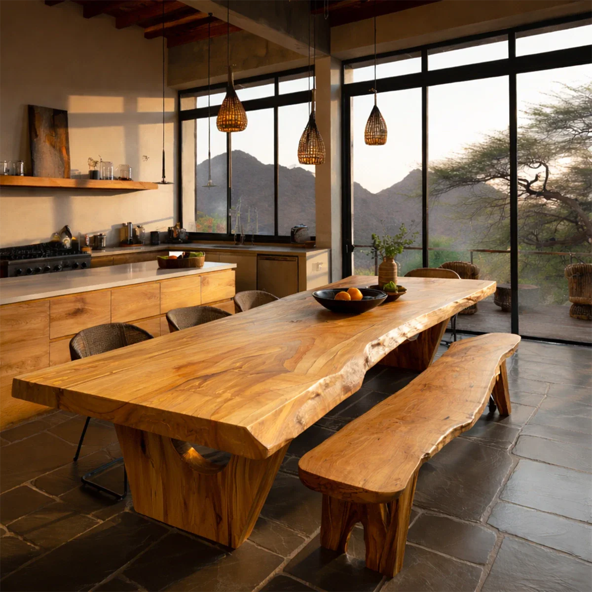 High-end dining table with live edge design, perfect centerpiece for modern rustic home interior