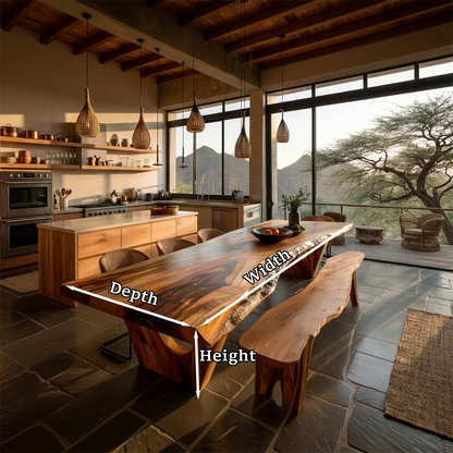 Custom dining table with natural slab surface, perfect for contemporary kitchen dining layout