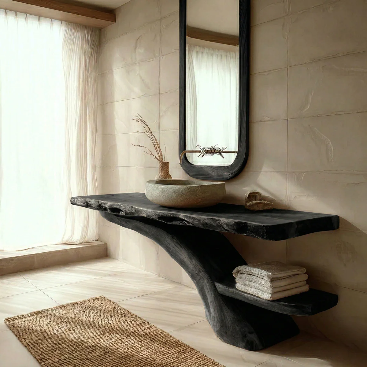Live Edge Tree Base Bathroom Vanity Natural Solid Wood Statement Piece - ArborisWood - 10
