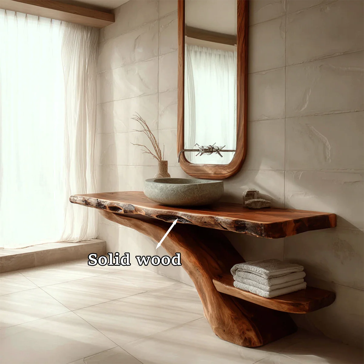 Live Edge Tree Base Bathroom Vanity Natural Solid Wood Statement Piece - ArborisWood - 11