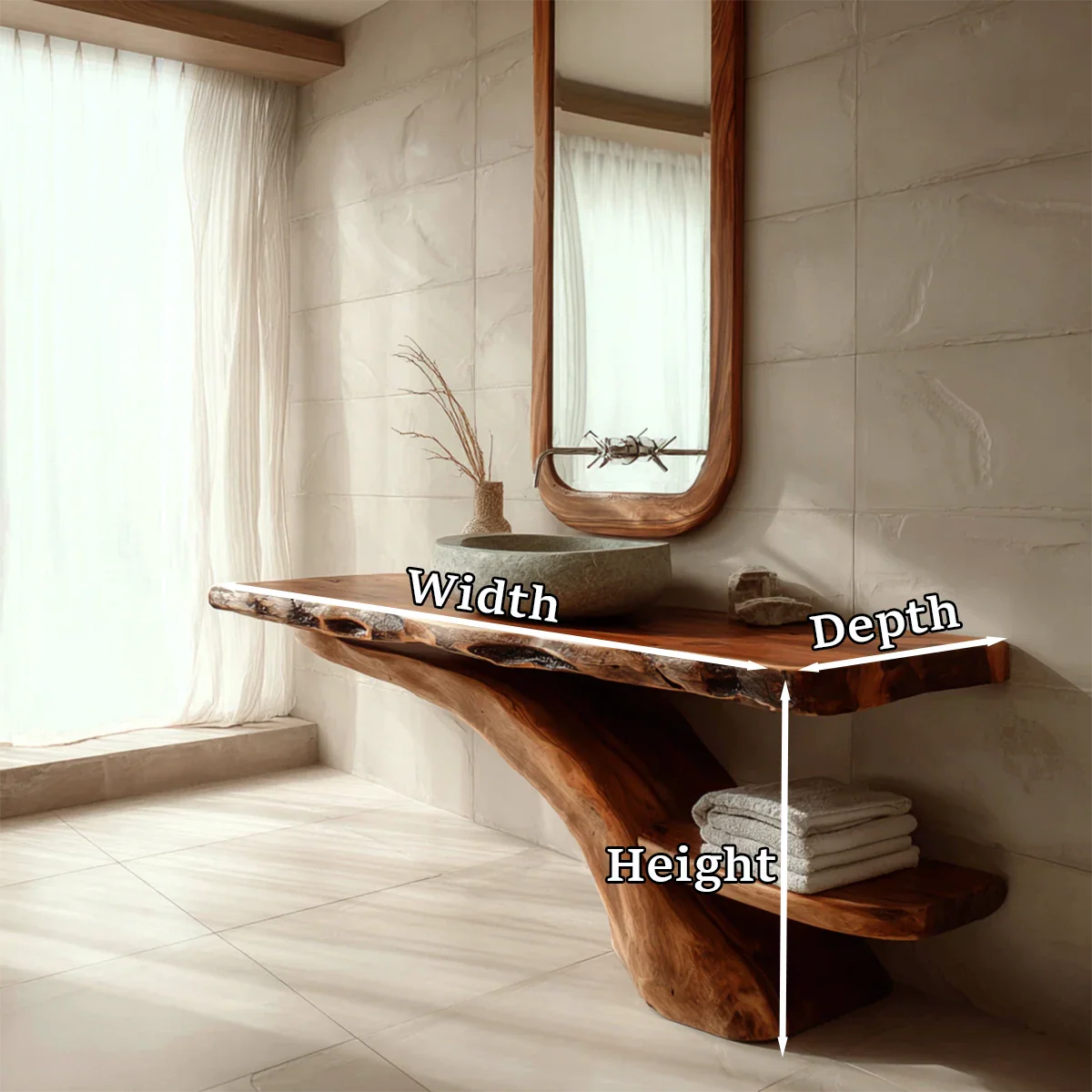 Live Edge Tree Base Bathroom Vanity Natural Solid Wood Statement Piece - ArborisWood - 12