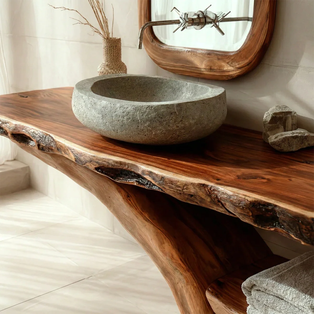Live Edge Tree Base Bathroom Vanity Natural Solid Wood Statement Piece - ArborisWood - 5
