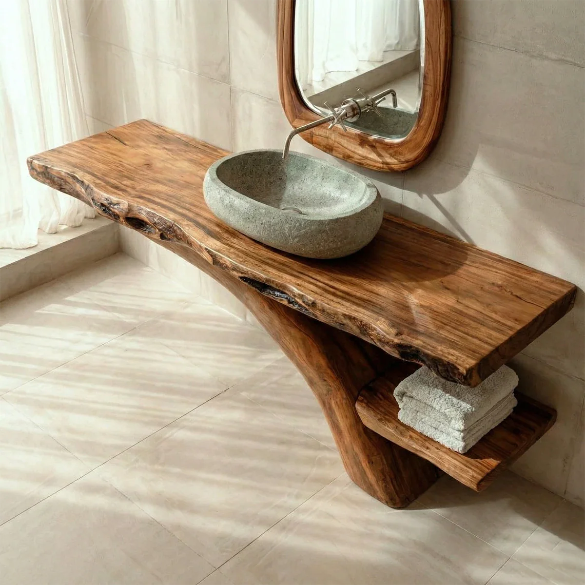 Live Edge Tree Base Bathroom Vanity Natural Solid Wood Statement Piece - ArborisWood - 7