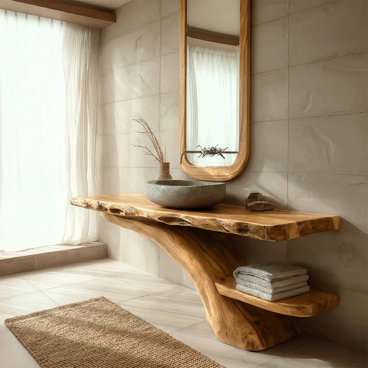 Live Edge Tree Base Bathroom Vanity Natural Solid Wood Statement Piece - ArborisWood - 9