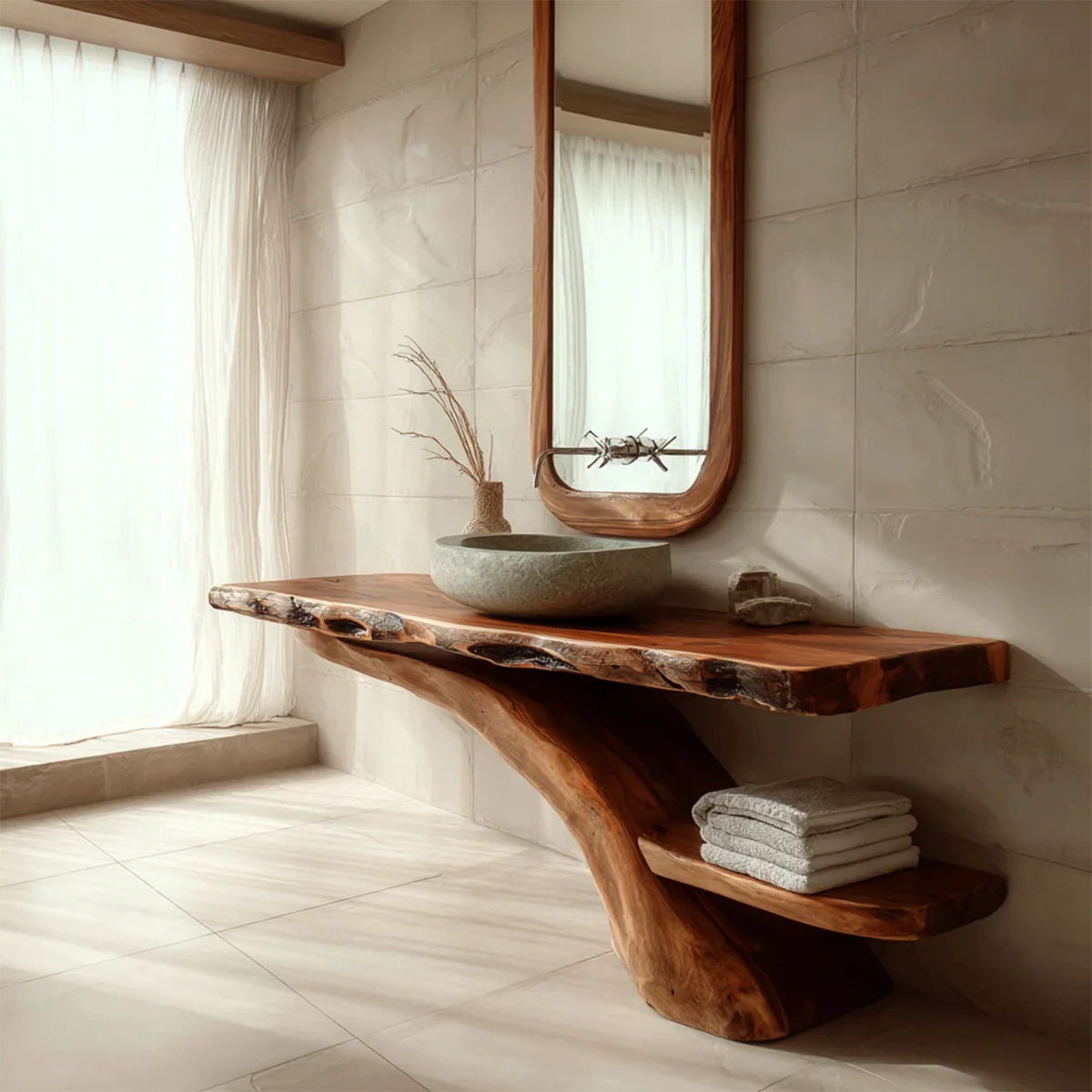 Live Edge Tree Base Bathroom Vanity Natural Solid Wood Statement Piece - ArborisWood