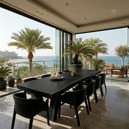 Premium dining table with unique wood grain patterns, ideal for stylish contemporary interiors